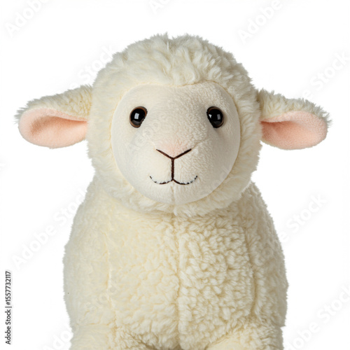 Plush Sheep Toy: Soft Wool Texture on White