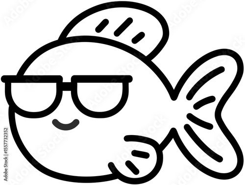  바다에 사는 해양생물 캐릭터 선글라스를 쓴 물고기 일러스트