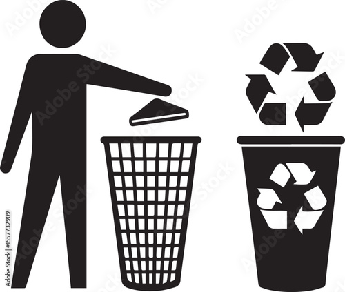 Recycle bin icon with trash can and recycle symbol isolated vector illustration