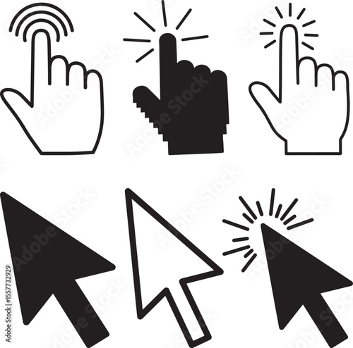 Cursor Arrow Icons Silhouette Set on White Background vector illustration