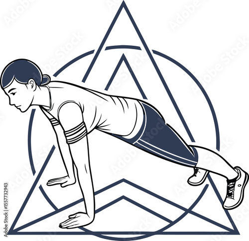 Minimalist person performing a push up suitable for gym fitness or sports branding