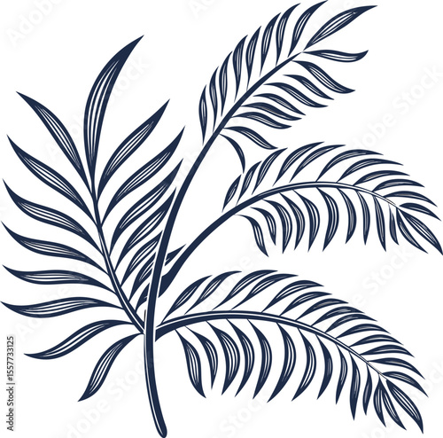 Intricate vector illustration showcasing a detailed arrangement of lush palm fronds in a stylized artistic design perfect for tropical themes and natural aesthetics