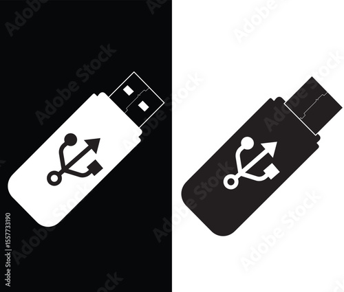 USB flash drive isolated on a white background with technology and data symbols