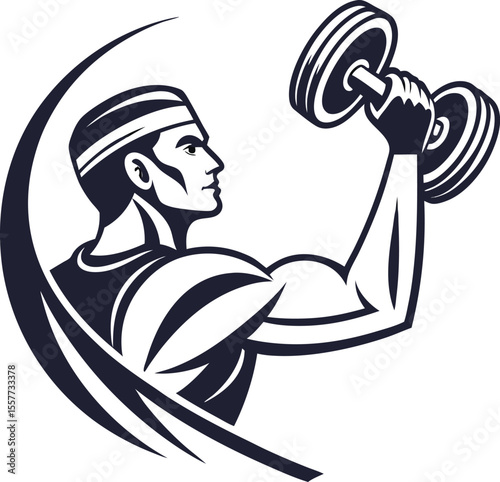 Dynamic muscular arm lifting weights representing strength fitness and a powerful gym brand identity suitable for sports and health businesses
