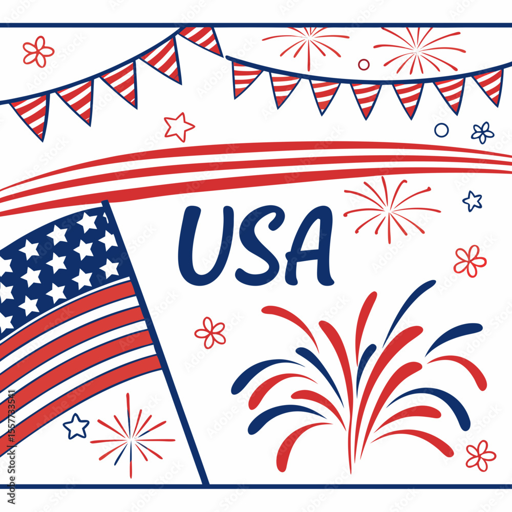 Obraz premium 4th of July border, USA banner, fireworks pattern background 