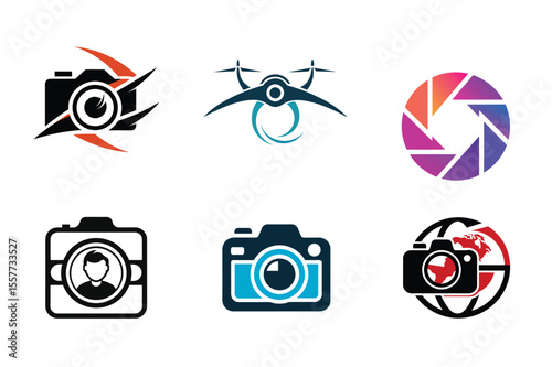 Modern Camera and Photography Icon Set with Drone and Globe Elements