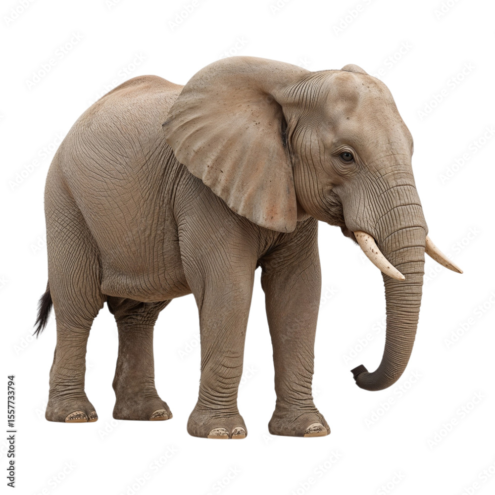 Fototapeta premium Majestic African elephant with large ears and tusks isolated on a transparent background