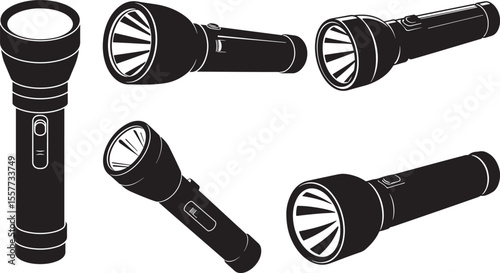 Flashlight Portable Light Silhouette Set vector illustration