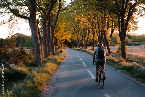 Wallpaper Mural Cycling on the countryside road along a scenic view of trees and orange sunset sky, in the evening. Torontodigital.ca