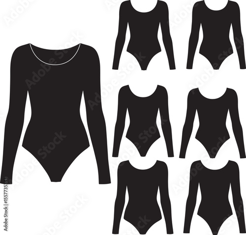 Long Sleeve Bodysuit Clothing Silhouette Vector vector illustration