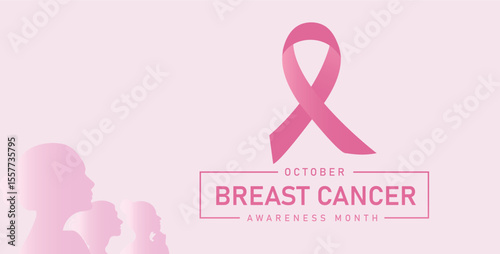 October breast cancer awareness month cover with pink ribbon symbol, vector design.