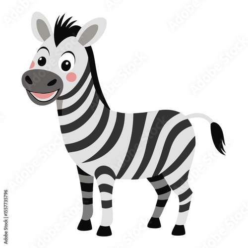 Cute cartoon zebra. African animal safari  in playful style. Suitable for children's books, sticker, mascot, fairy tales, logo. Isolated vector illustration on white background. Side view