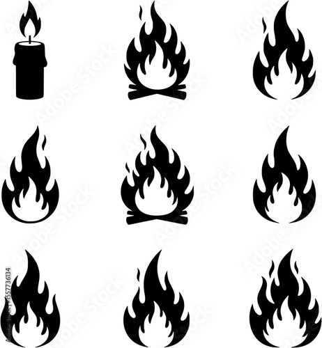 Collection of Black Fire and Flame Silhouette Icons