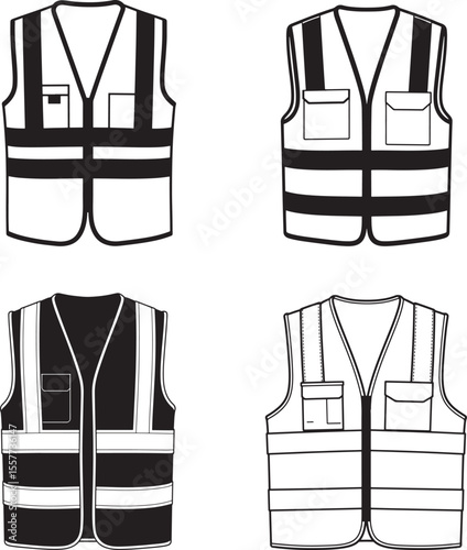 Safety Vest Worker Gear Silhouette Vector on White Background vector illustration
