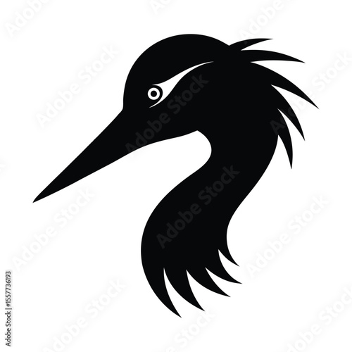 Crane bird head clean silhouette vector illustration.
