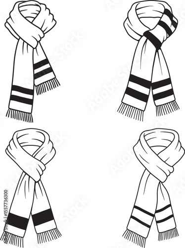 Scarf Winter Clothing Silhouette Vector Set on White Background vector illustration