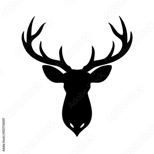 Large whitetail deer head silhouette black and white flat vector illustration on white background