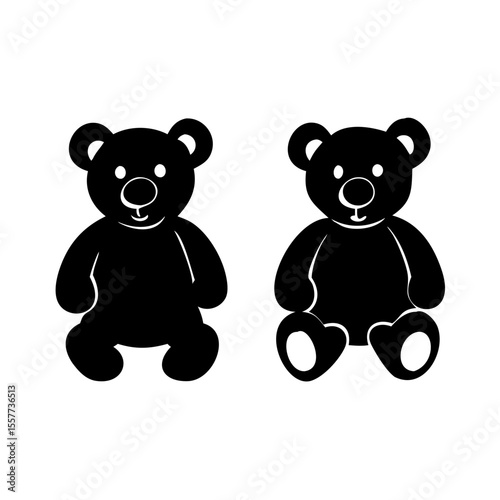 Stand and sit teddy bear silhouette vector flat illustration design.