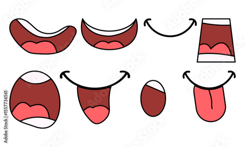 A set of red lips and teeth lip sync animation vector