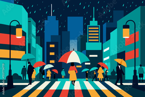 rainy night  in shibuya crossing tokyo