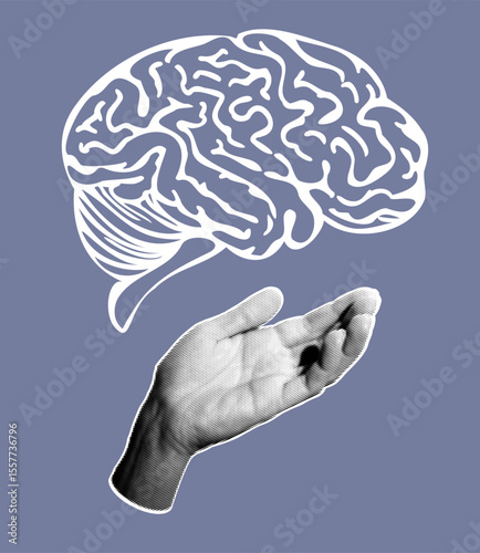 Conceptual Illustration of a Human Brain Floating Above an Open Hand