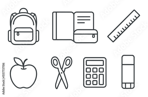 Back to school icons set – outline, educational, study essentials symbols
