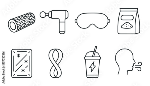 Recovery tools icons set – outline, healing and wellness symbols for simple design