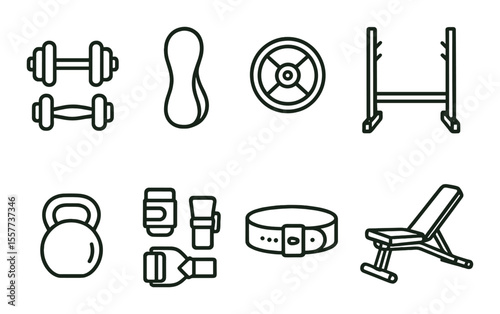 Fitness and exploration icons set – line, exercise and adventure styles for active themes