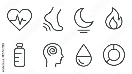Health tracker icons set – outline, wellness and fitness monitoring symbols