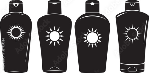 Sunscreen Bottle Skincare Silhouette on White Background vector illustration