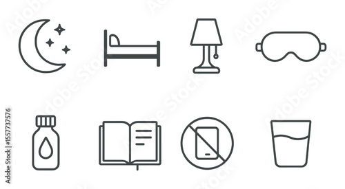 Minimalist sleep icons set – outline, rest and bedtime symbols for simple design