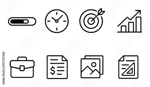 Productivity dashboard icons set – outline, efficiency and workflow symbols