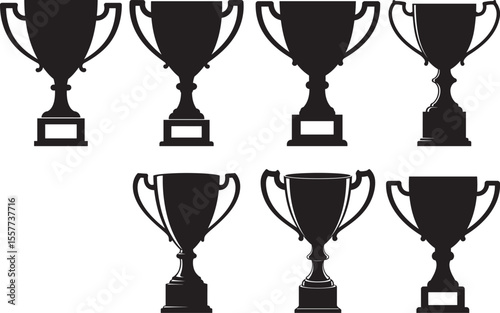 Trophy Cup Award Prize Silhouette Set on White Background vector illustration