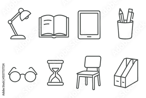 Study and learning icons set – minimalist, outline, educational and study symbols