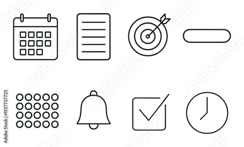 Digital planner icons set – outline, productivity and organization symbols