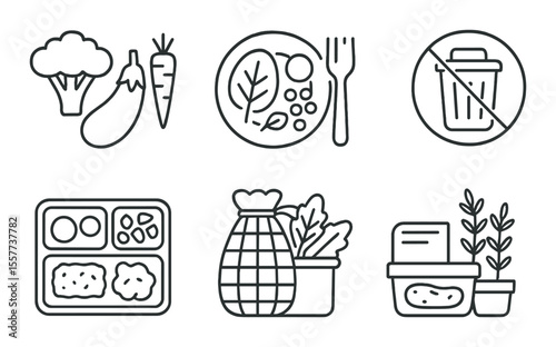 Sustainable food icons set – outline, eco-friendly and organic symbol collection