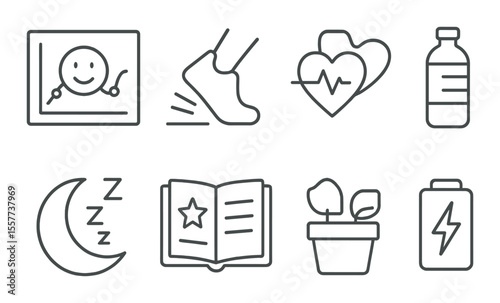 Wellness and health icons set – linear, fitness and self-care symbols for wellbeing
