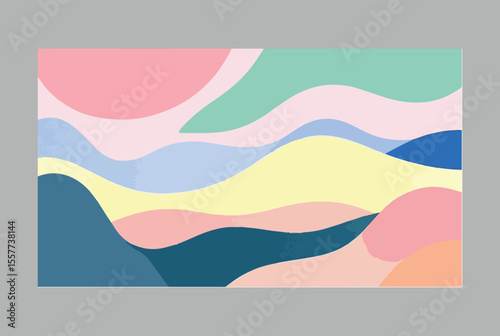 Abstract Landscape with Pastel Colors and Wavy Shapes in a Modern Style