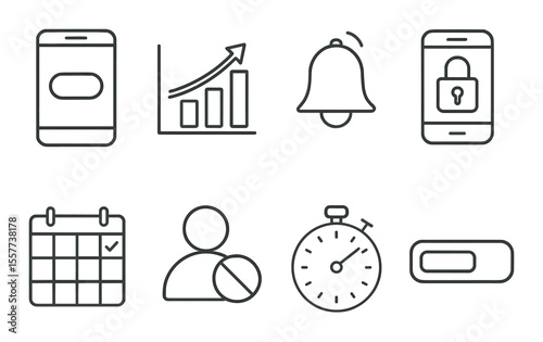 Digital habit tracker icons set – outline, productivity and planning symbols