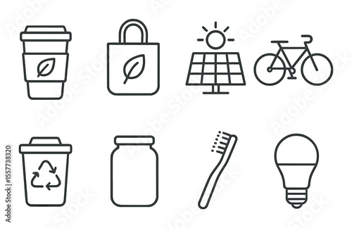Eco-friendly icons set – outline, sustainable and green lifestyle symbols