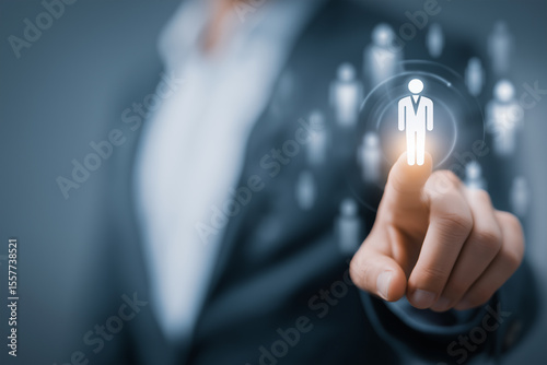 businessman pressing a touchscreen button