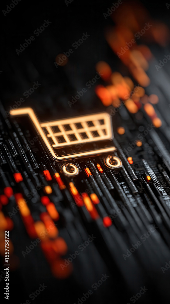 Obraz premium Digital shopping cart icon symbolizes the rise of e-commerce and innovation in online purchasing.concept of online shopping