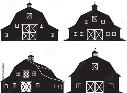 Barn Building Silhouette Vector on White Background vector illustration