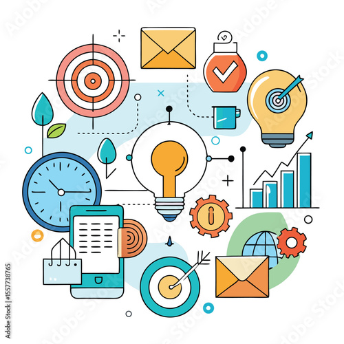 Flat Design Illustration Business Goals Strategy Planning Teamwork