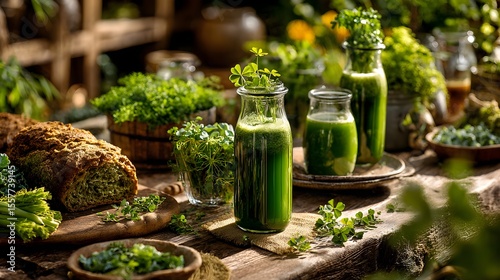 Radiant Green Ingredient Composition with Leafy Vegetables in Mason Jar – Sustainable Wellness Visual for Plant-Based Recipe Inspiration