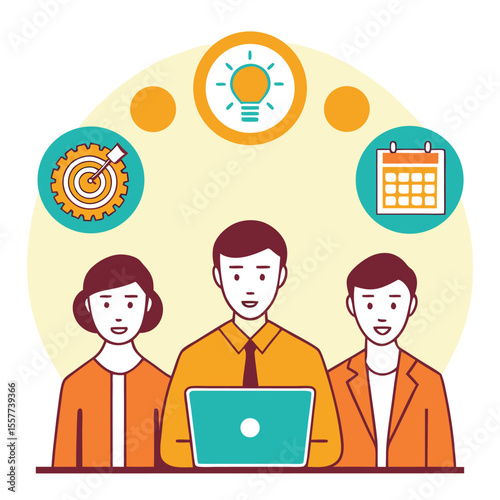 Flat Design Teamwork Illustration Orange Teal Yellow