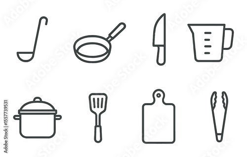 Kitchen tools line icons set – utensils, cooking and kitchenware minimalist symbols