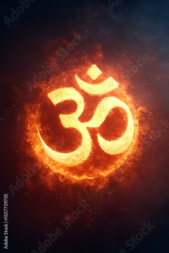 Burning Om Sign Representing Divine Power and Meditation