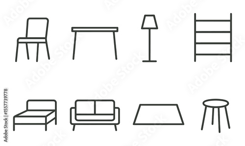 Minimalist furniture icons set – line style, home decor and interior design symbols