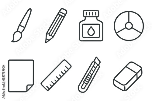 Creative tool icons set - outline, design and art essentials for digital projects